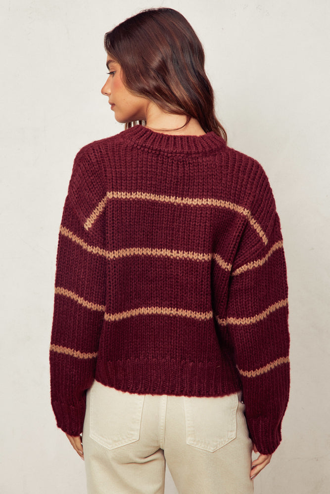 Oxford Striped Cardigan | Sangria + Taupe