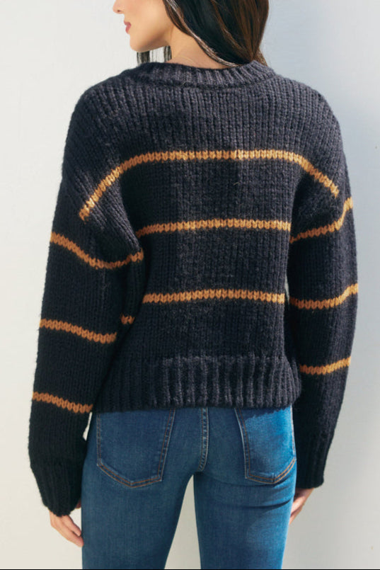 Oxford Striped Cardigan | Navy + Mocha