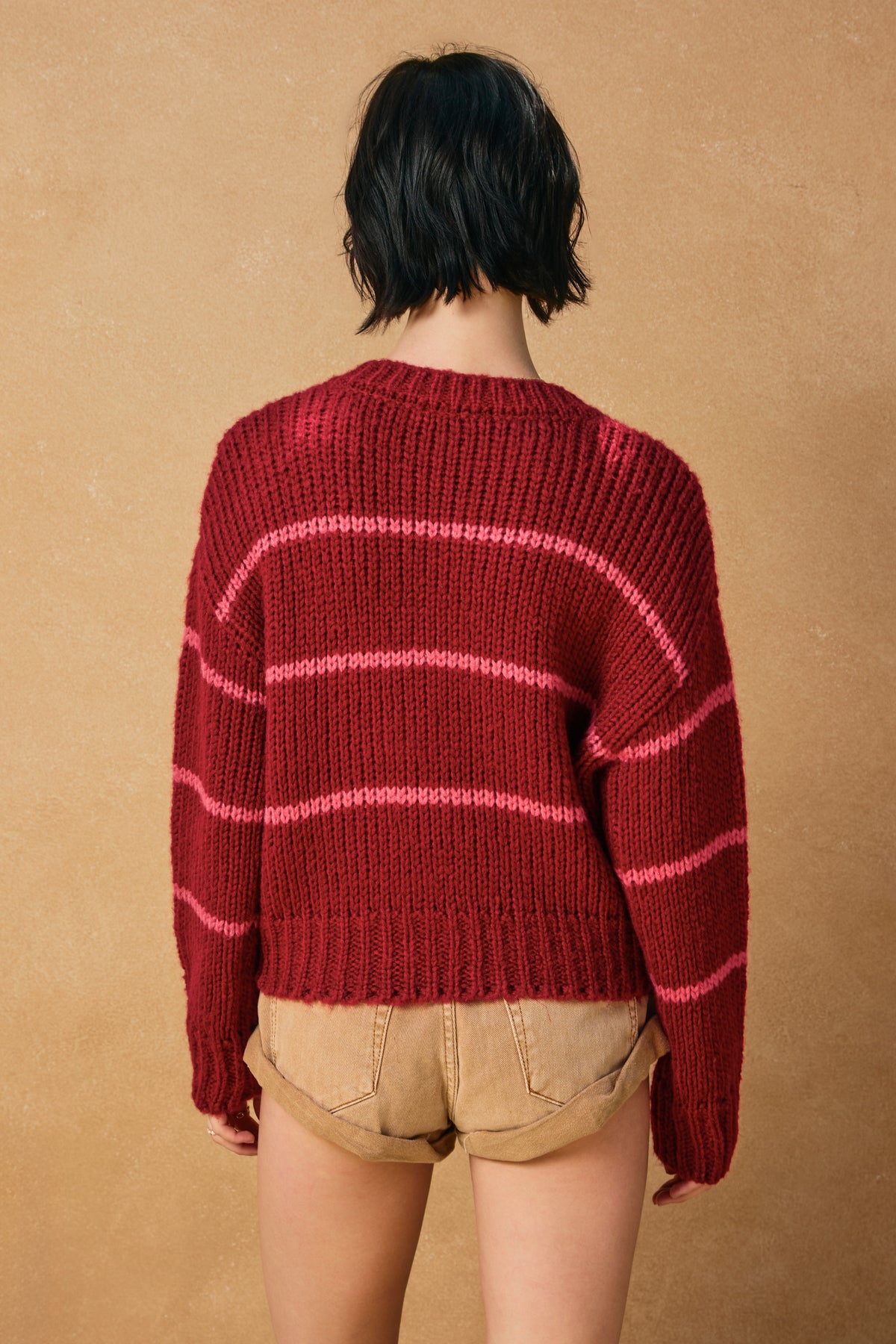 Oxford Striped Cardigan | Burgundy + Pink