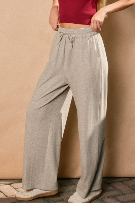 Wide Leg Sweat Pants | Beige