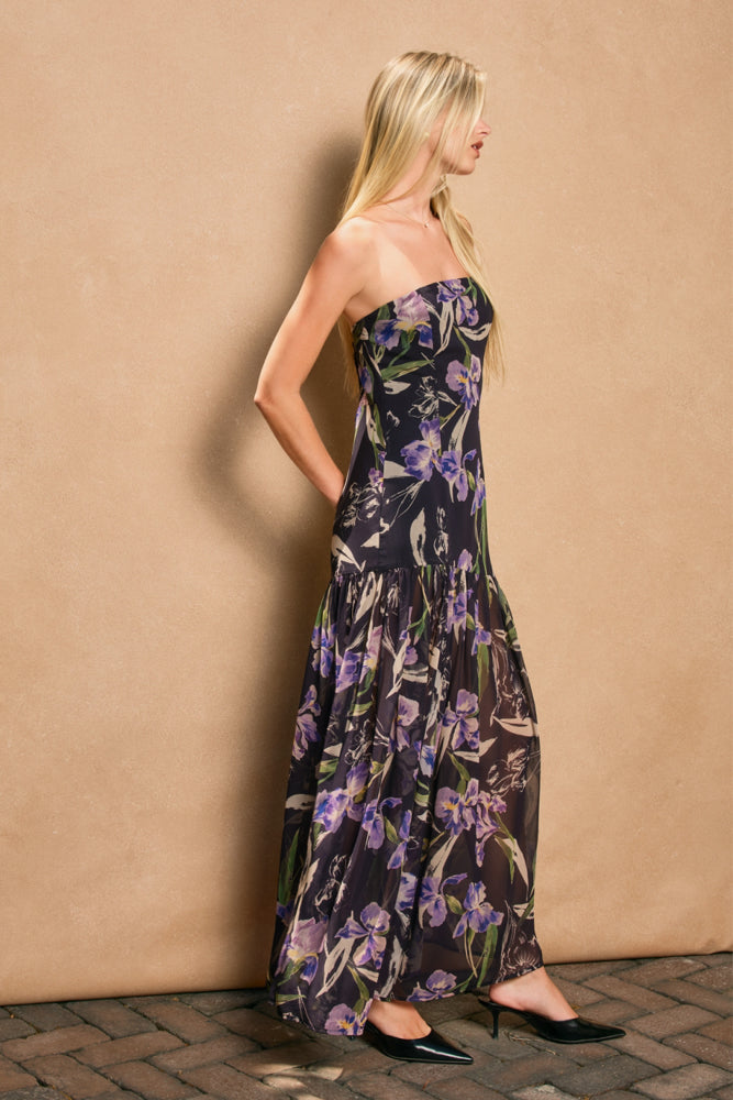 Midnight Iris Strapless Dress