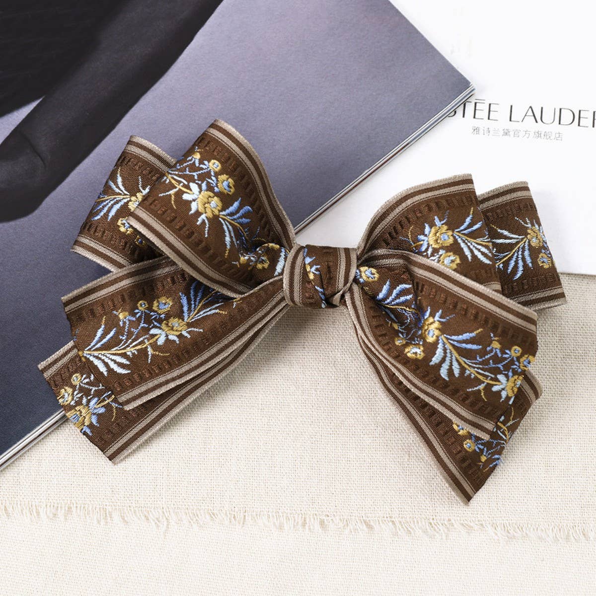 Embroidered Hair Bow | Black