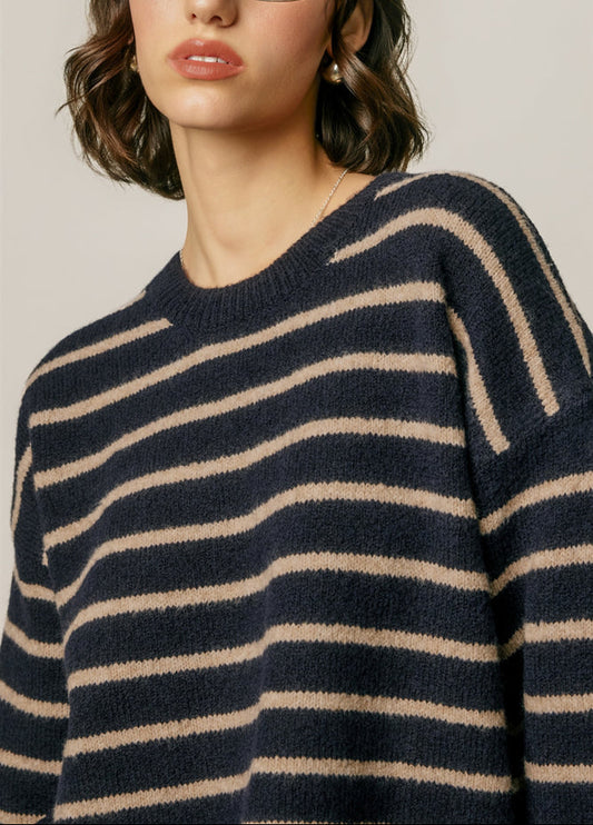 Corey Cropped Stripe Sweater | Navy