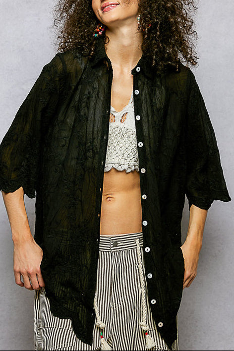 Blush Hour Embroidered Blouse | Black