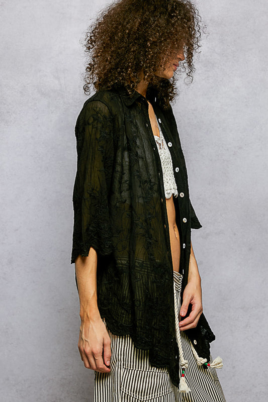 Blush Hour Embroidered Blouse | Black