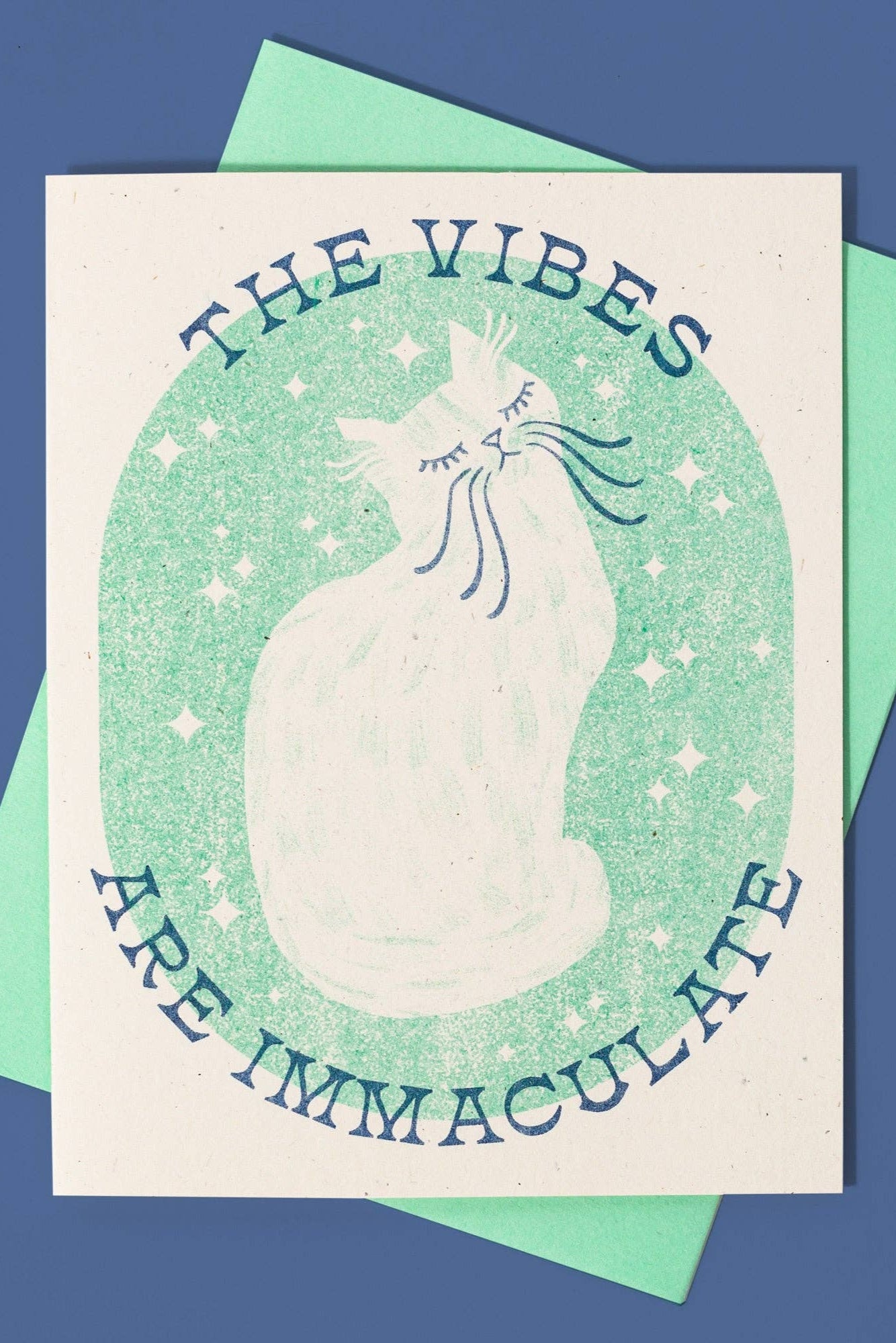 The Vibes Are Immaculate Cat Risograph Card