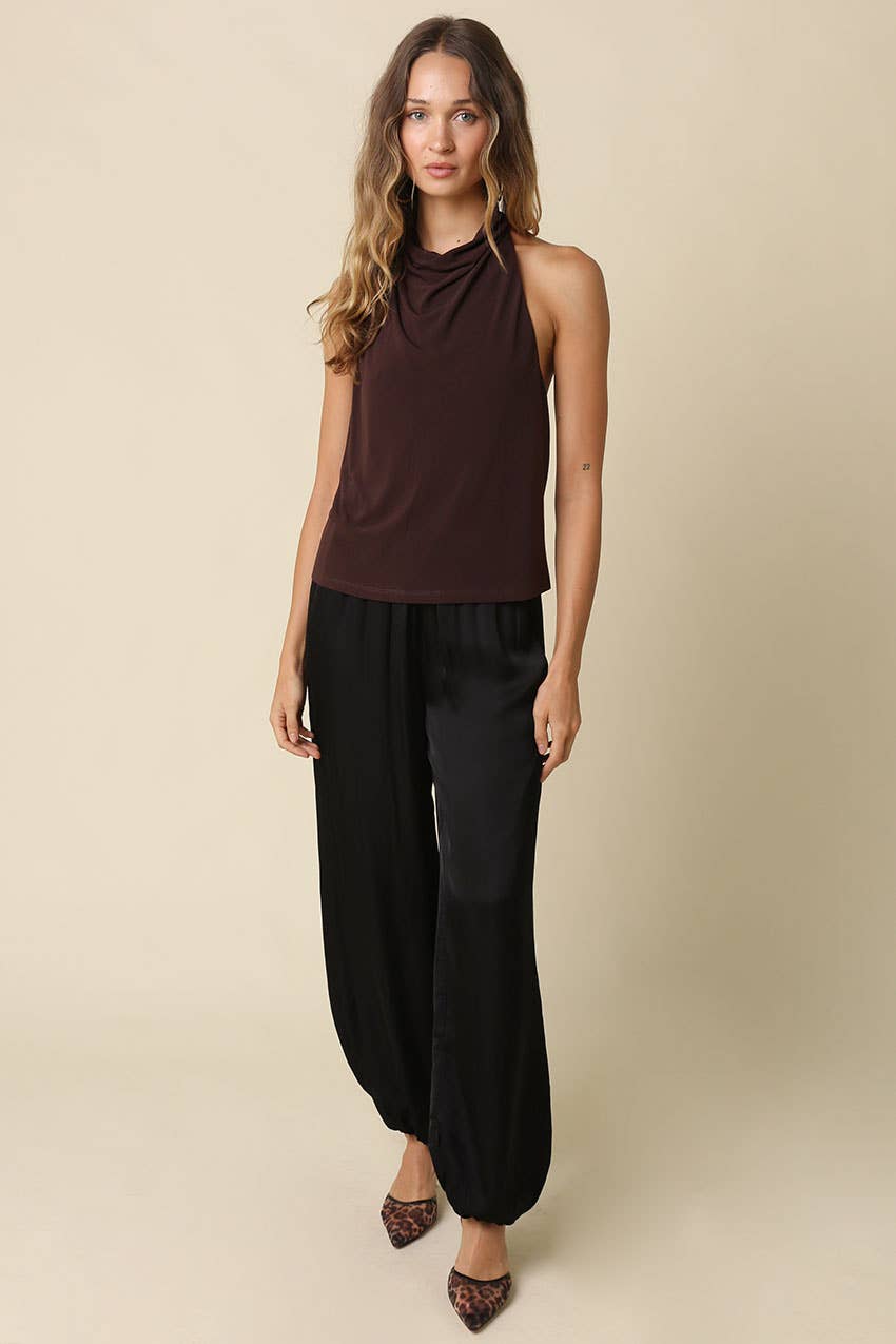 Lysette Cowl Halter Top | Chocolate