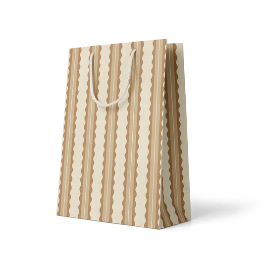 Tan Scalloped Stripe Gift Bag | Medium