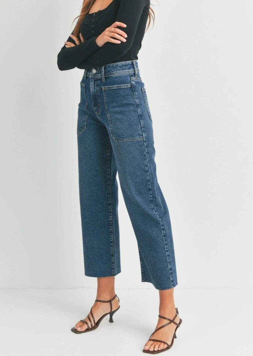 Wide Leg Utility Jeans | Dark Wash