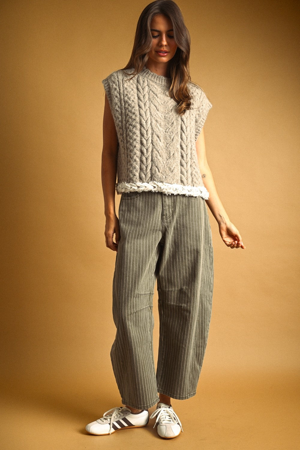 Pinstripe Barrel Denim | Olive