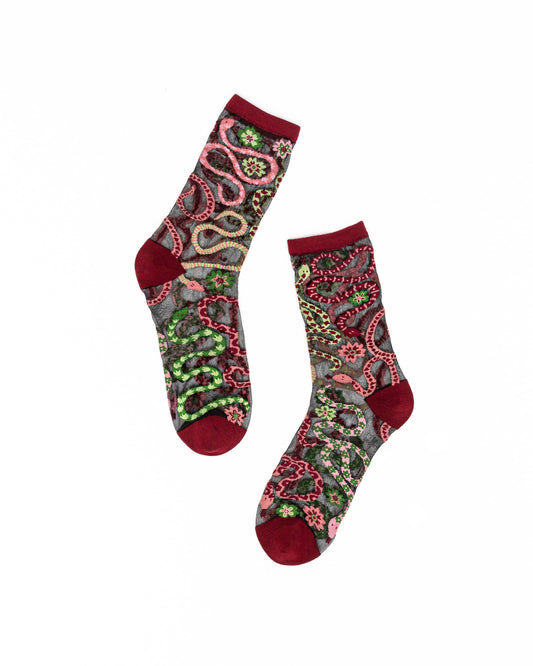 Serpentine Floral Sheer Socks