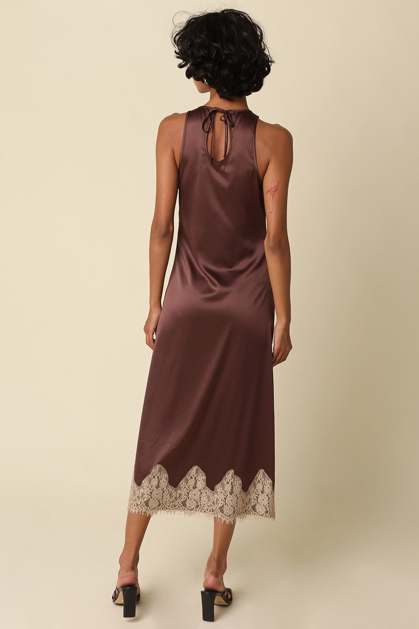 Woodrose Lace Trim Satin Dress