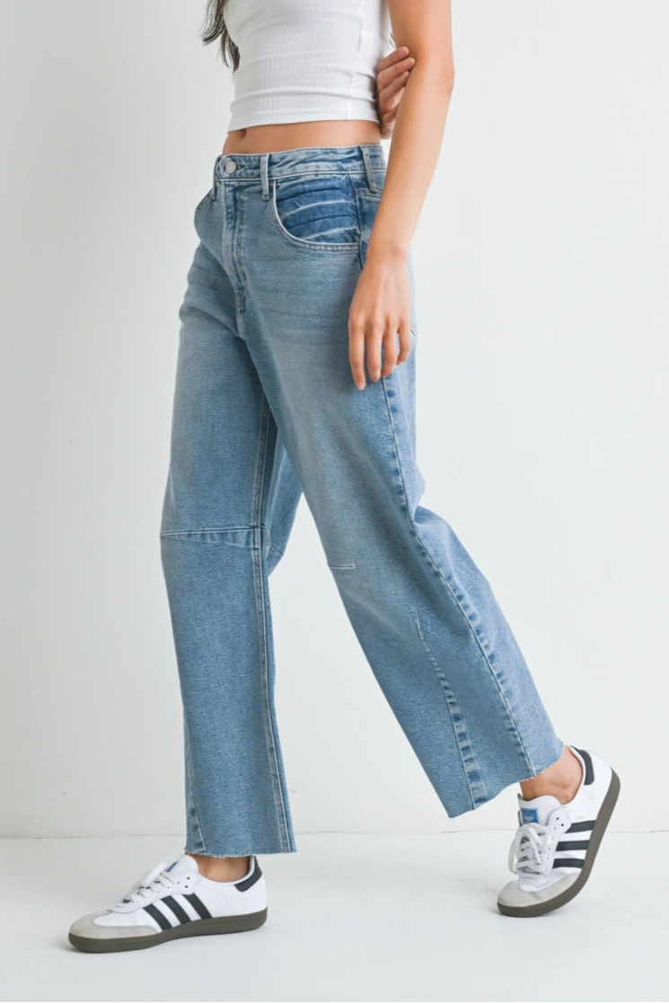 High Rise Barrel Leg Denim | Light Wash