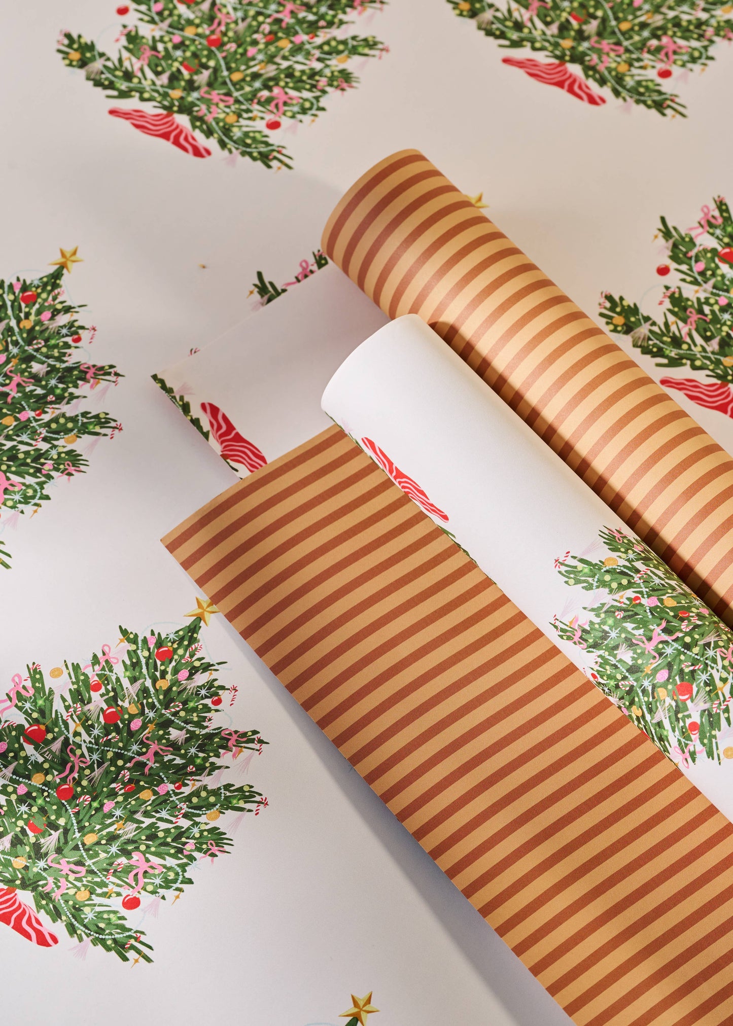 Christmas Tree Toffee Stripe Double Sided Gift Wrap | Roll of 3 Sheets