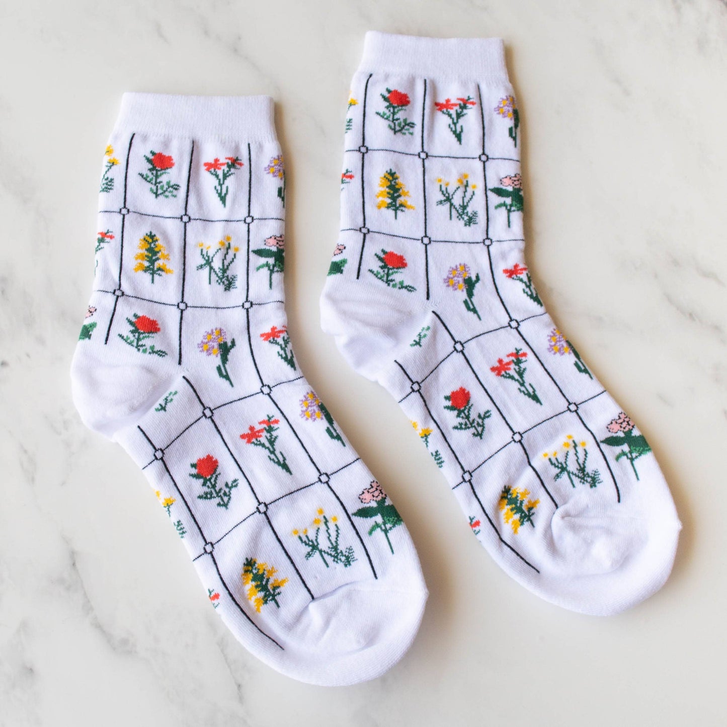 Botanical Grid Garden Crew Socks