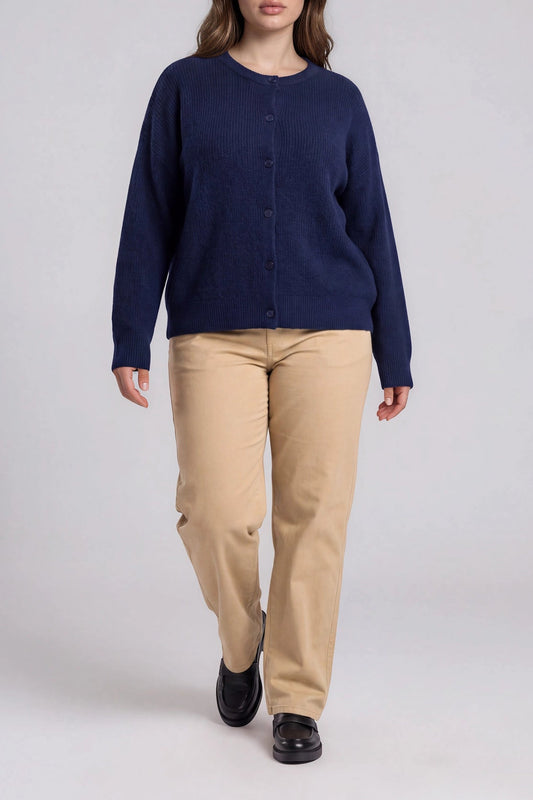 Round Neck Cardigan | Navy | Extended