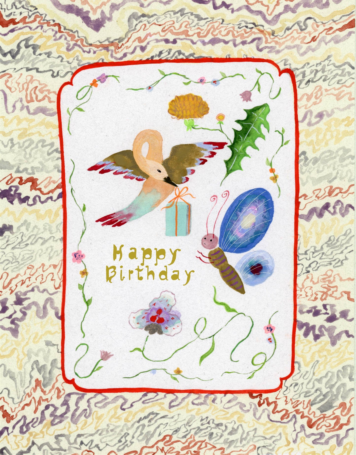 Bird and Butterfly Birthday Card