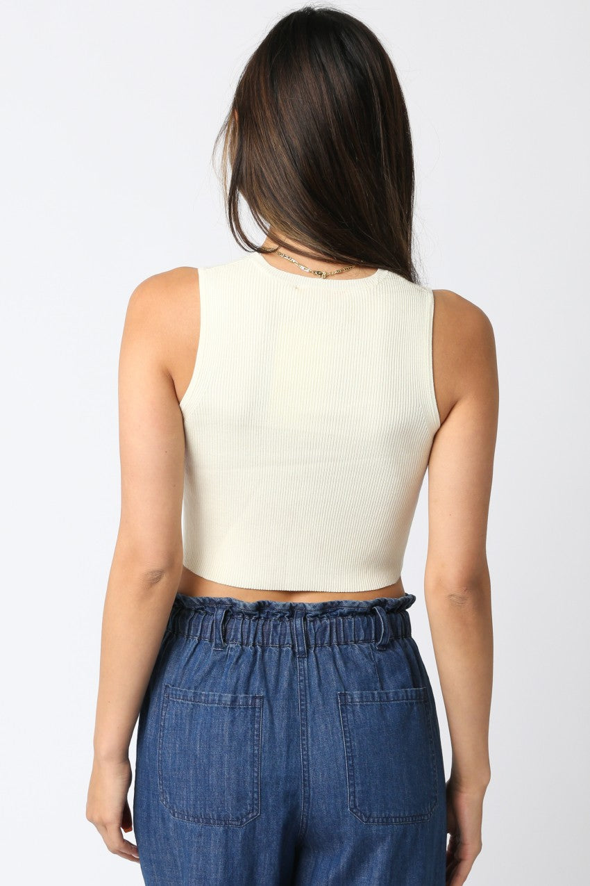 Cropped Sleeveless Knit Top | Cream