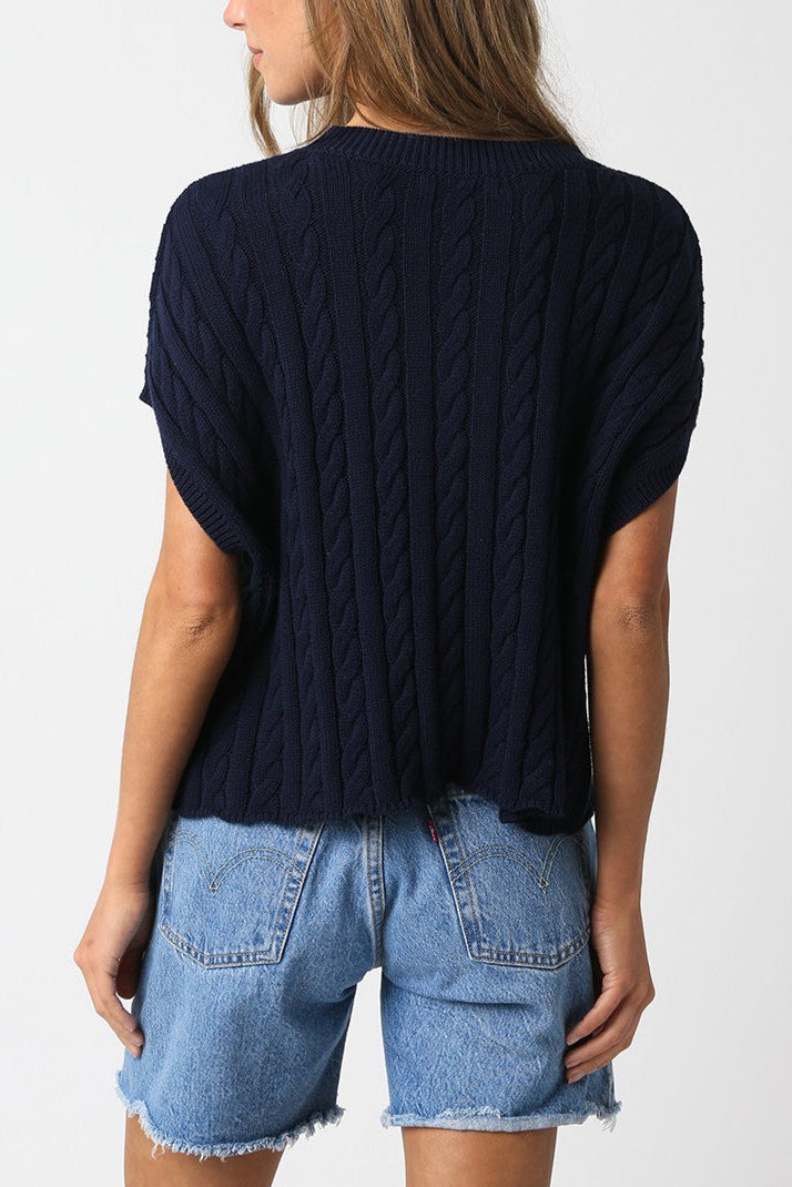 Slouchy Short Sleeve Sweater | Navy