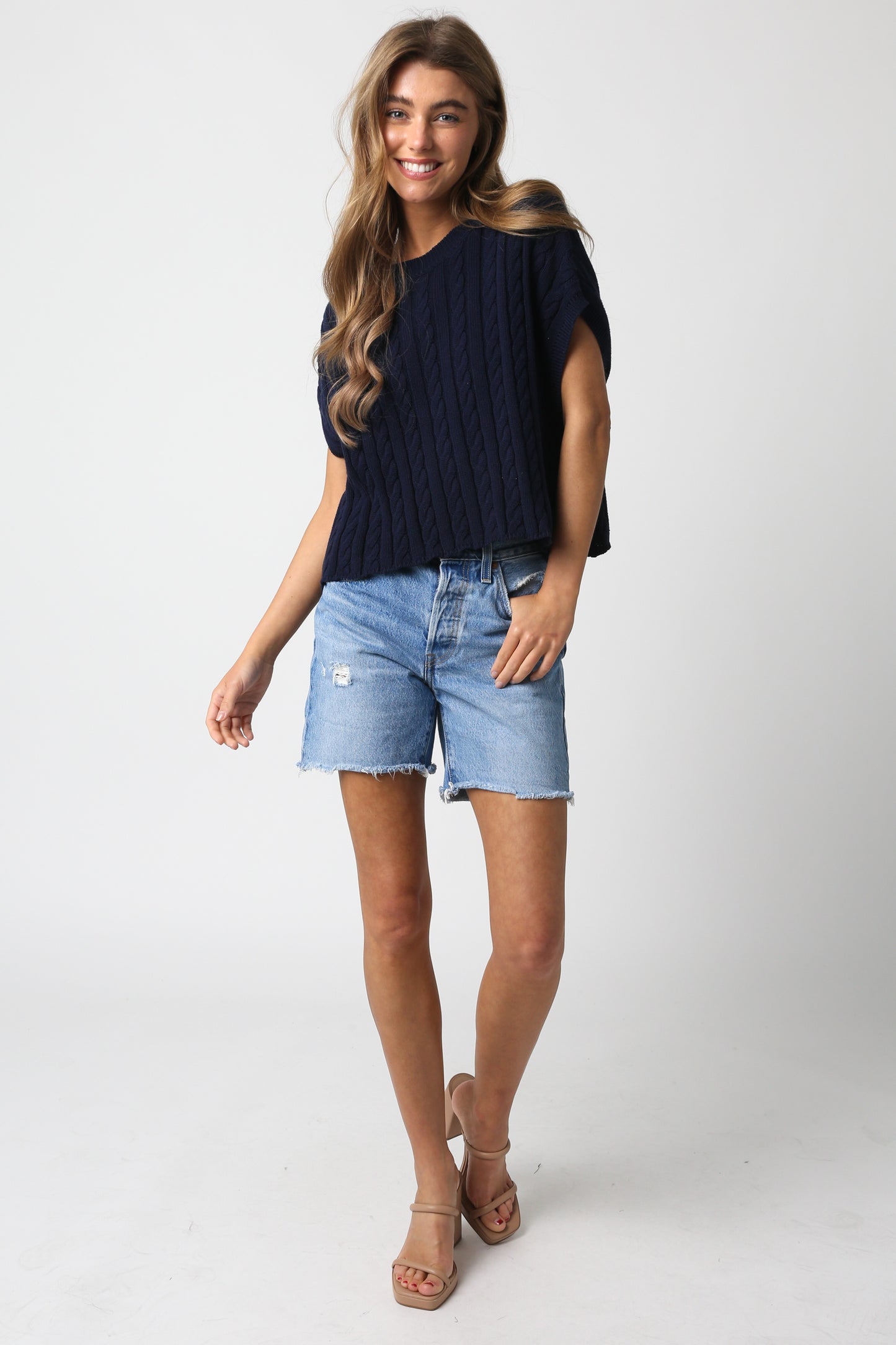Slouchy Short Sleeve Sweater | Navy