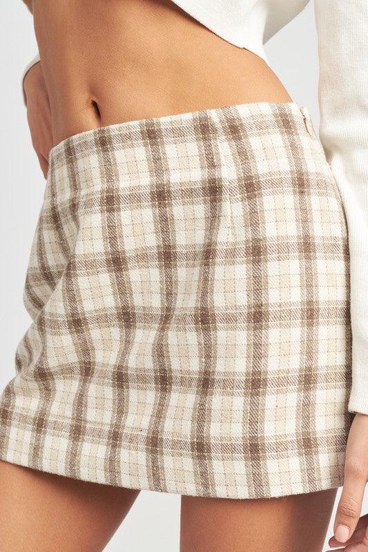 Ivory & Brown Plaid Mini Skirt