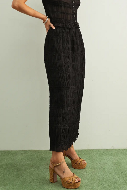 Tiered Chiffon Midi Skirt | Black