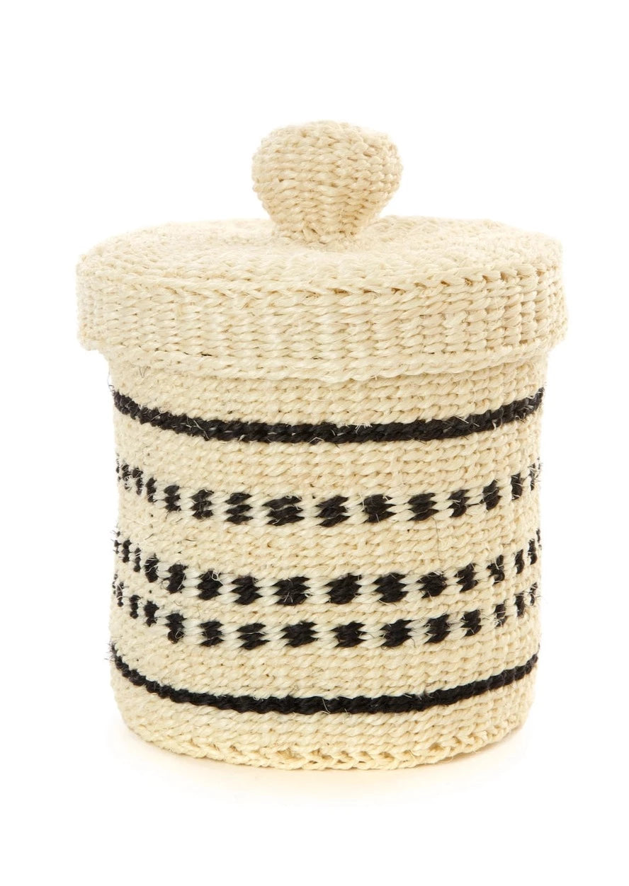 Sisal Lidded Container Basket | Natural + Black