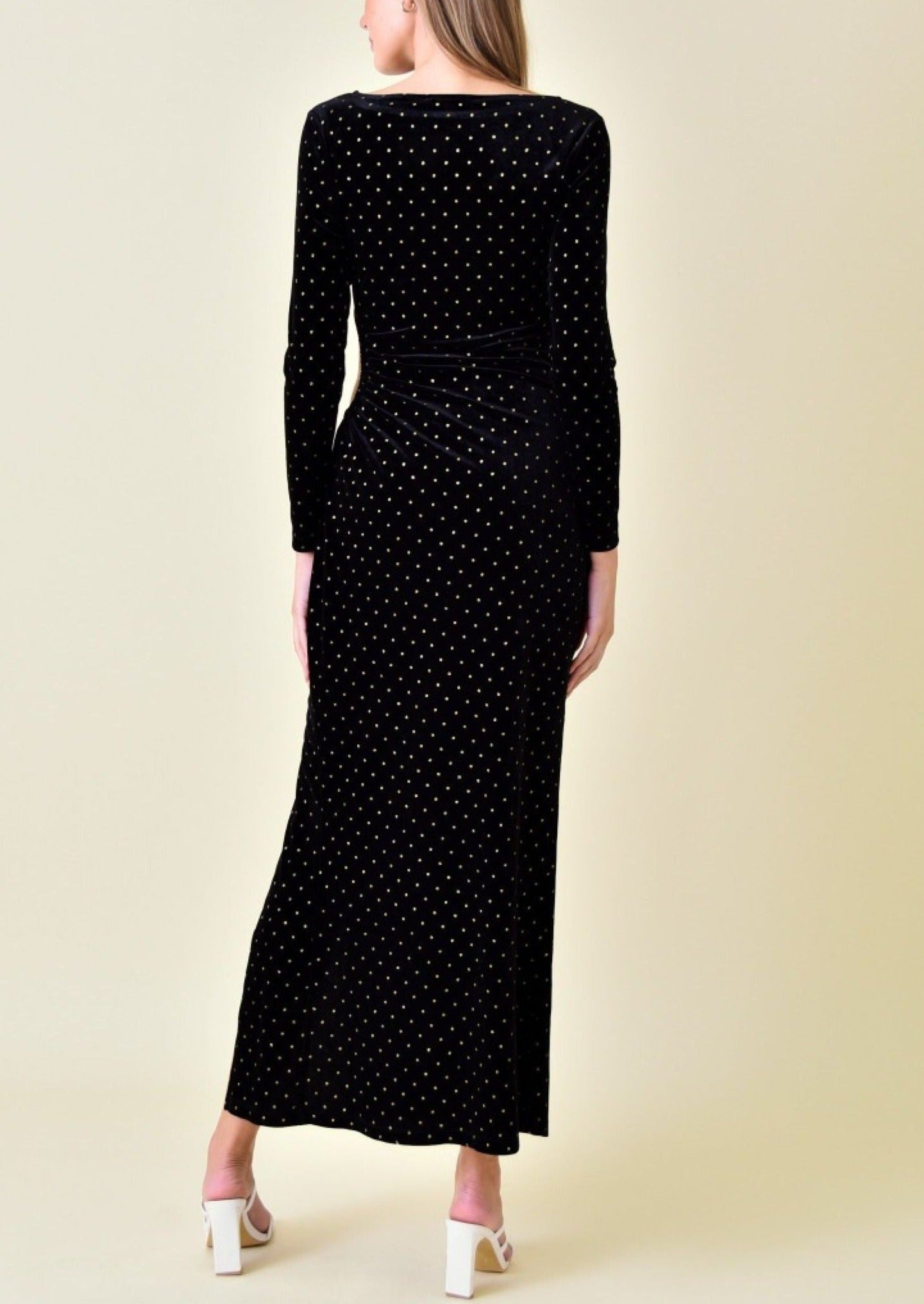 Dotted in Gold Velvet Maxi Dress