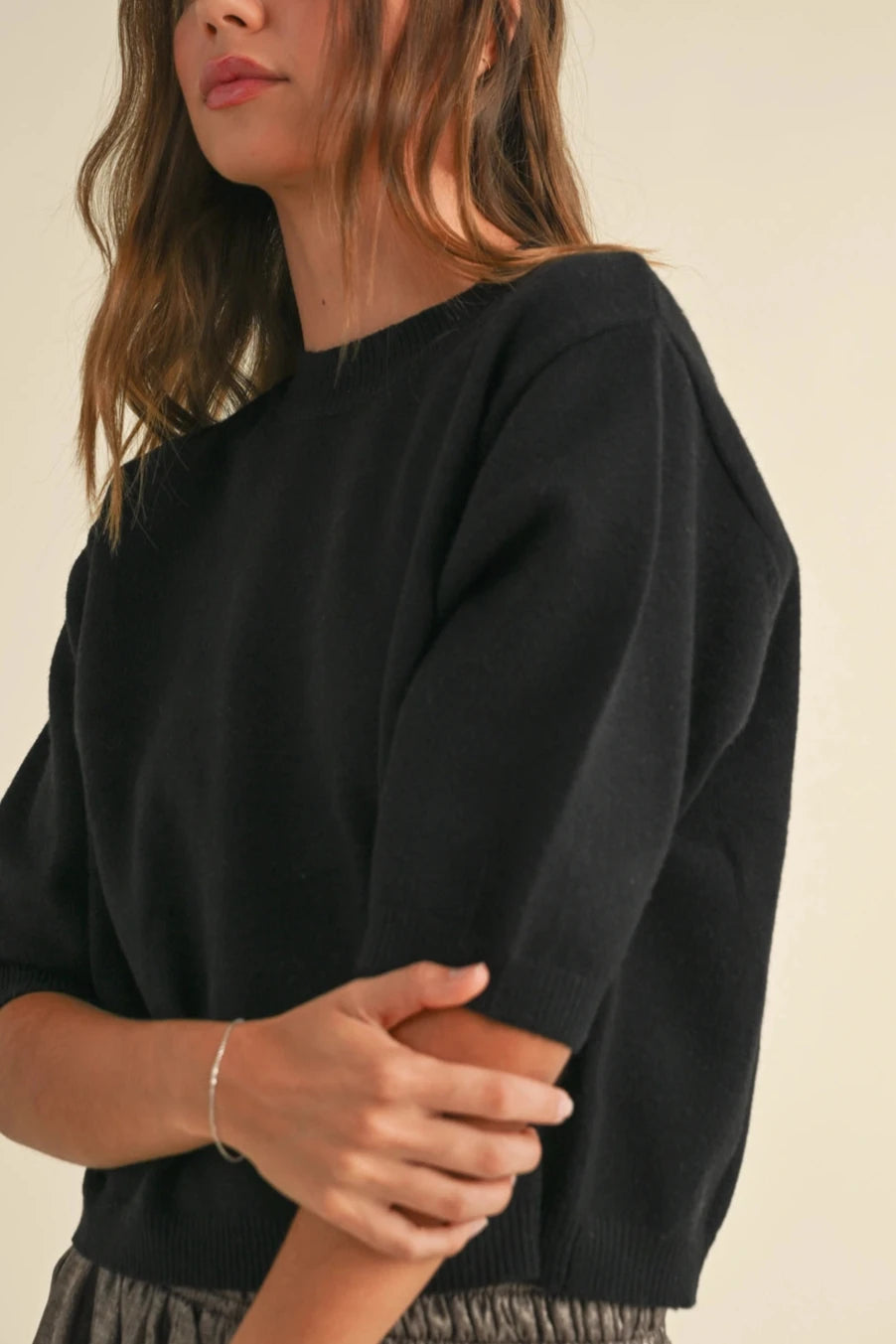 Short Sleeve Sweater Top | Black