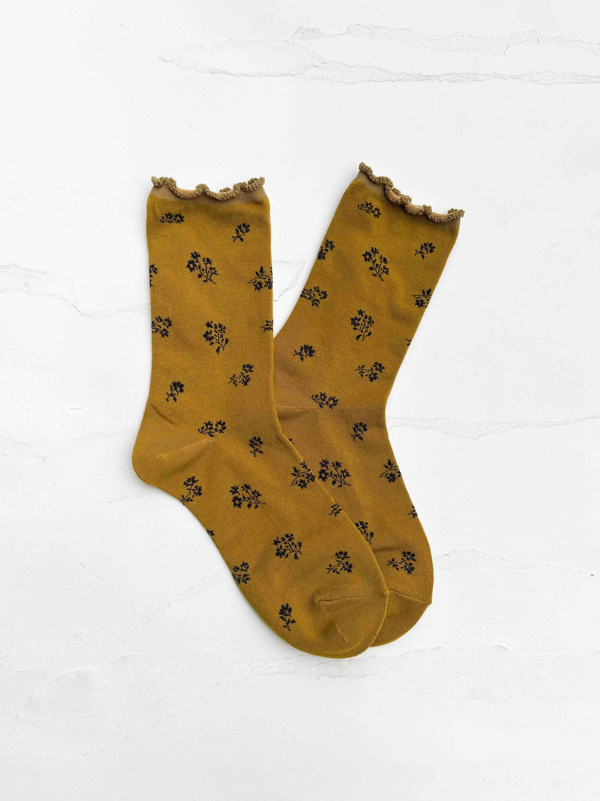 Tiny Floral Ruffle Socks | Mustard