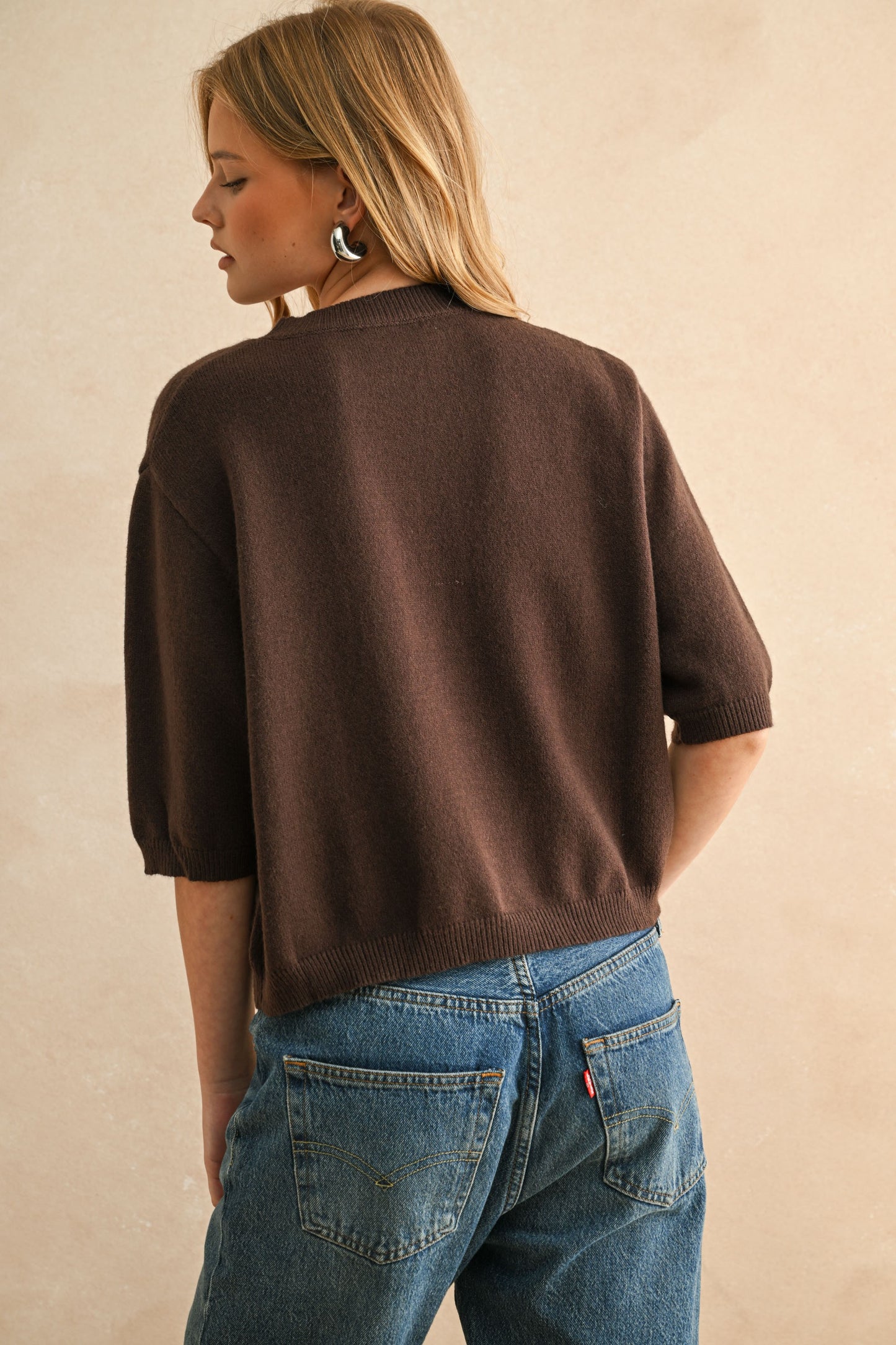 Short Sleeve Sweater Top | Brown