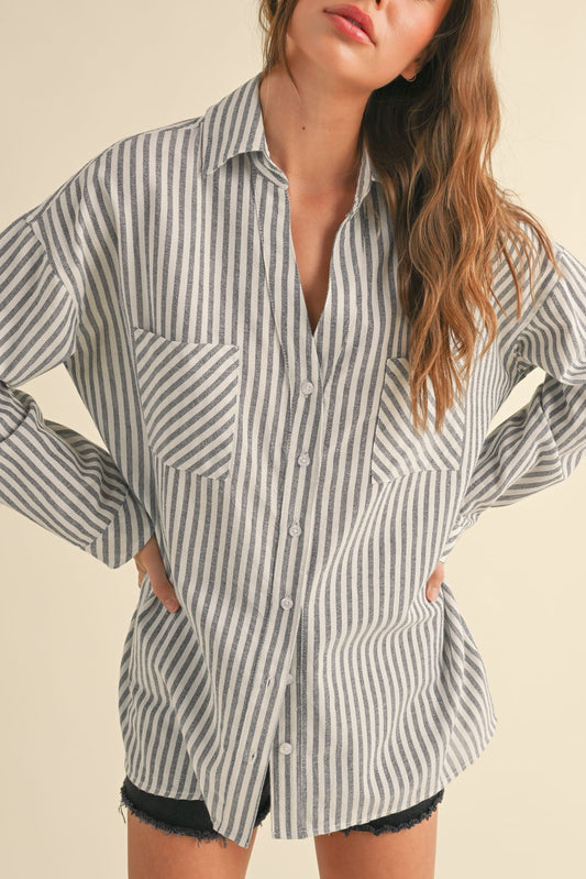 Mixed Up Button Up Shirt | Navy
