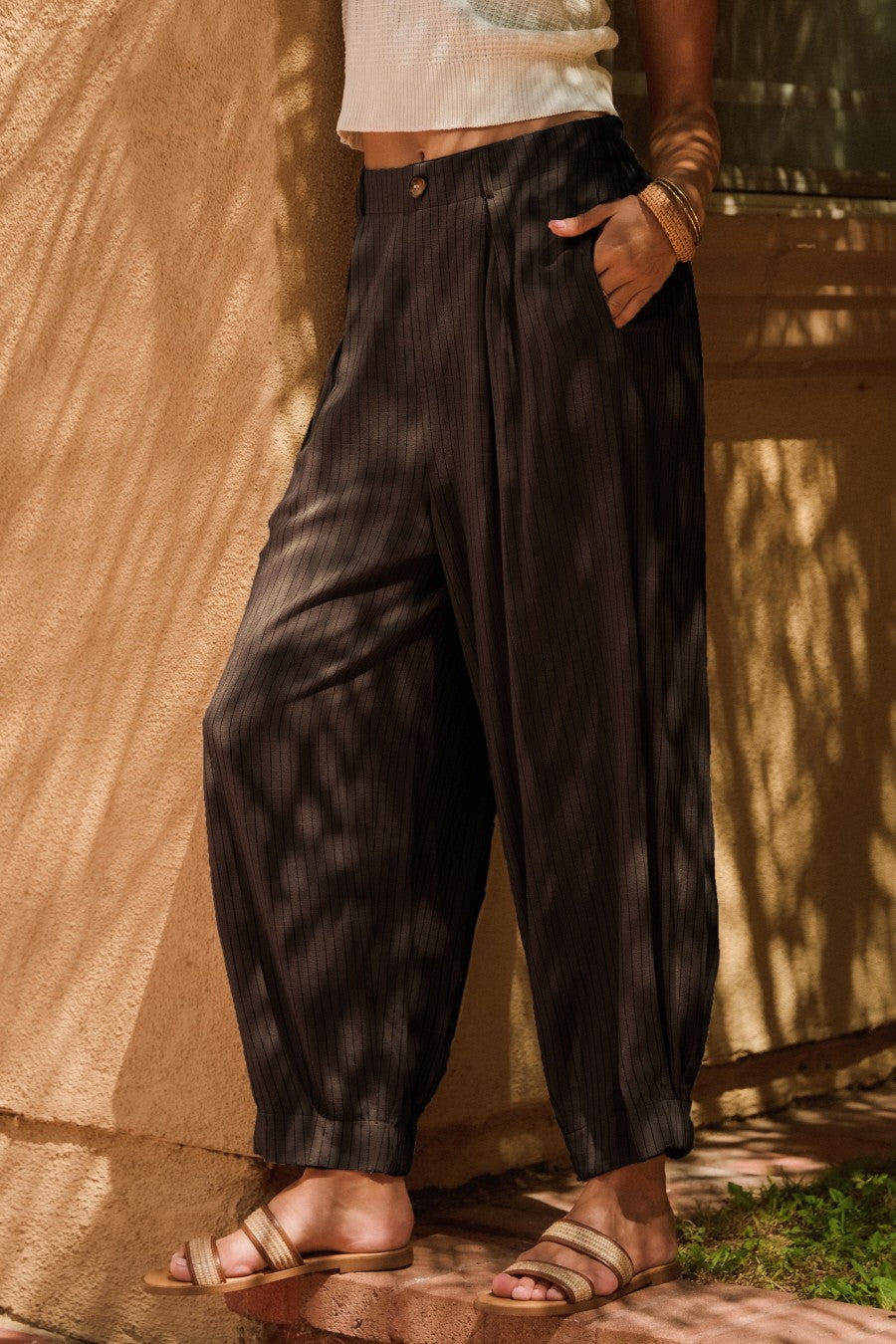 Pinstripe Linen Blend Trousers