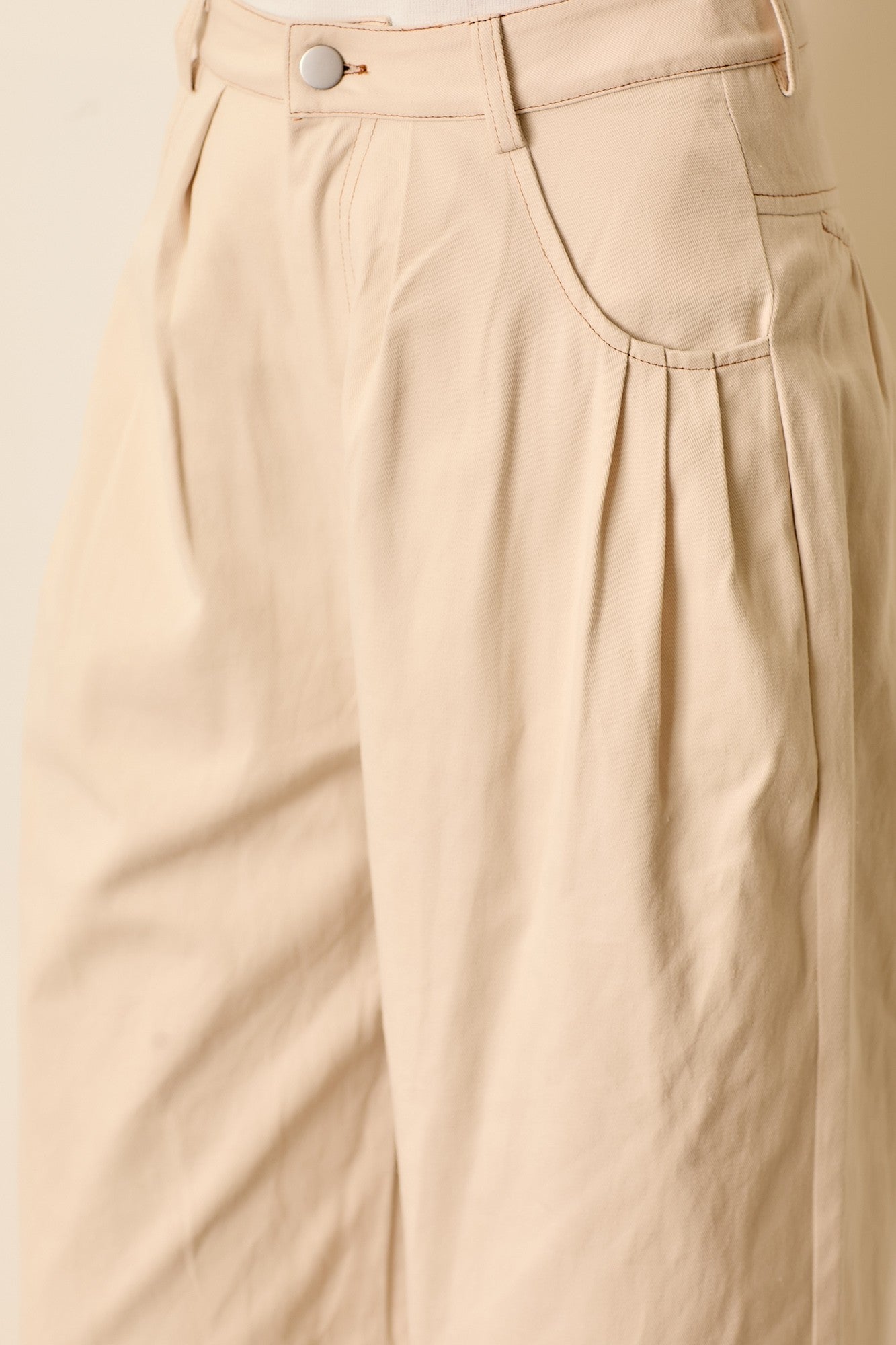Wide Leg Pleated Denim | Sand