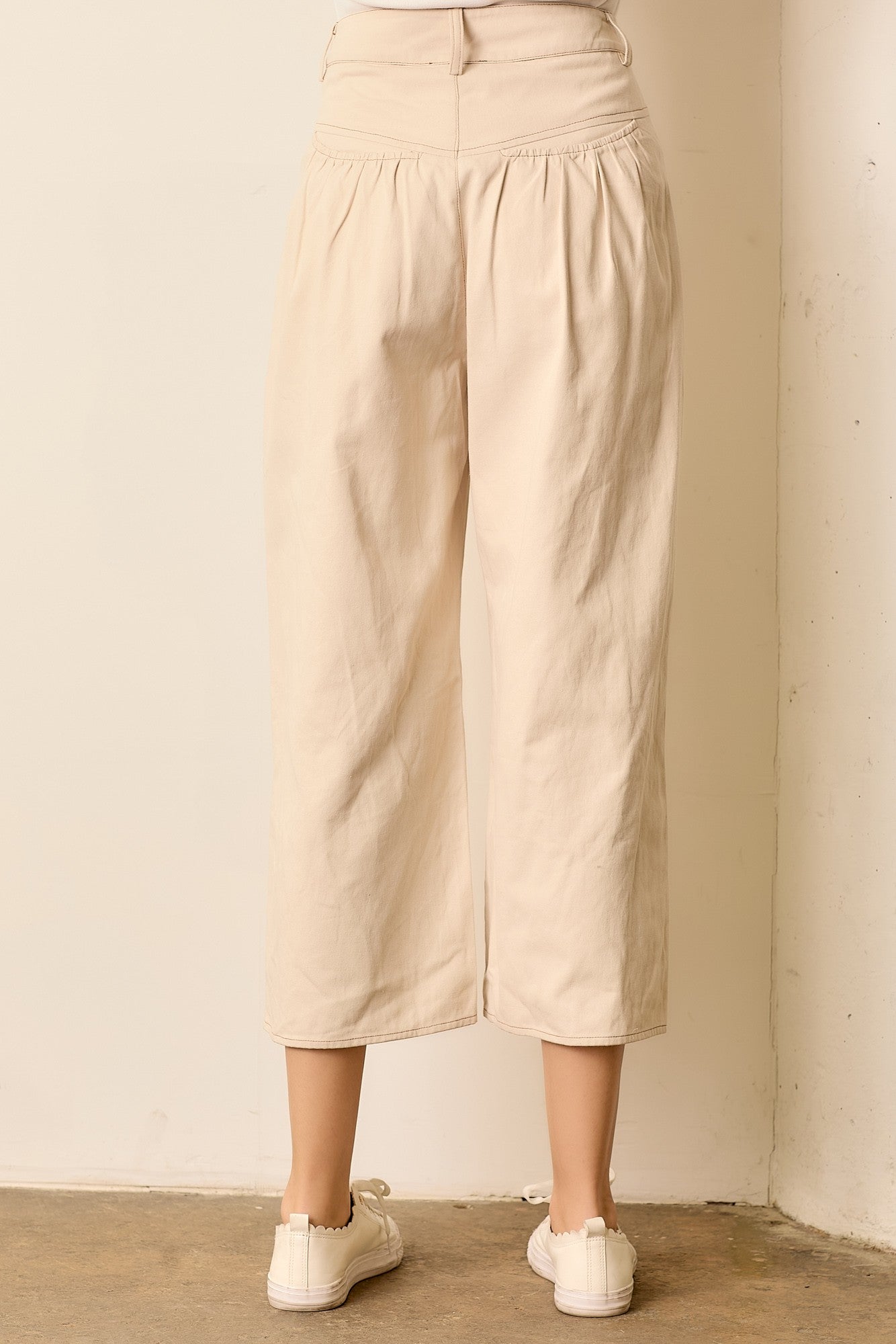 Wide Leg Pleated Denim | Sand