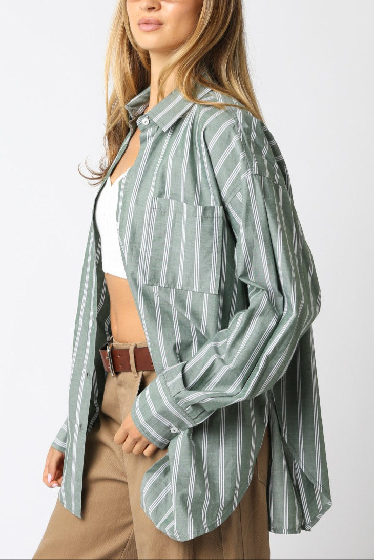 Hex My Ex Oversized Button Up Shirt | Olive