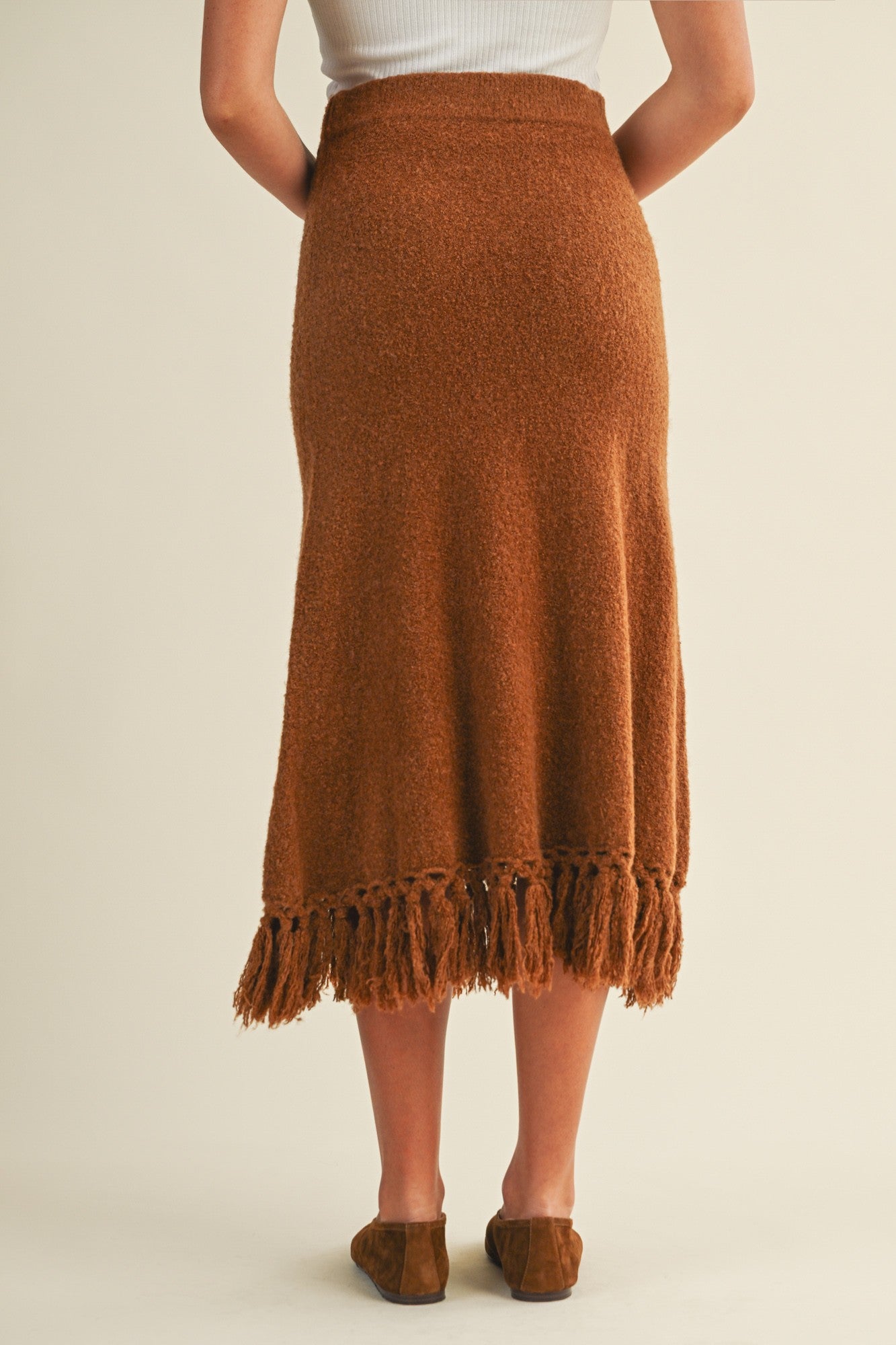 Wooly Love Ya Fringe Sweater Skirt | Camel