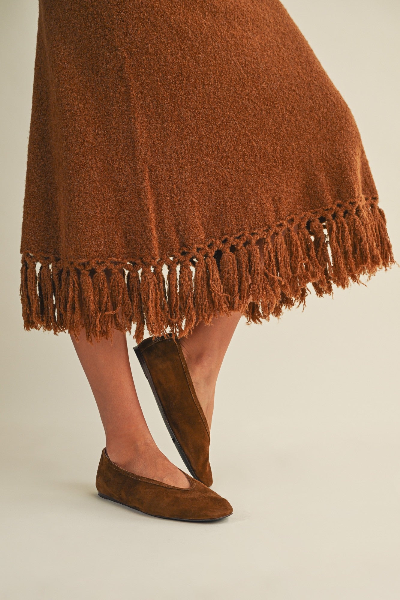 Wooly Love Ya Fringe Sweater Skirt | Camel