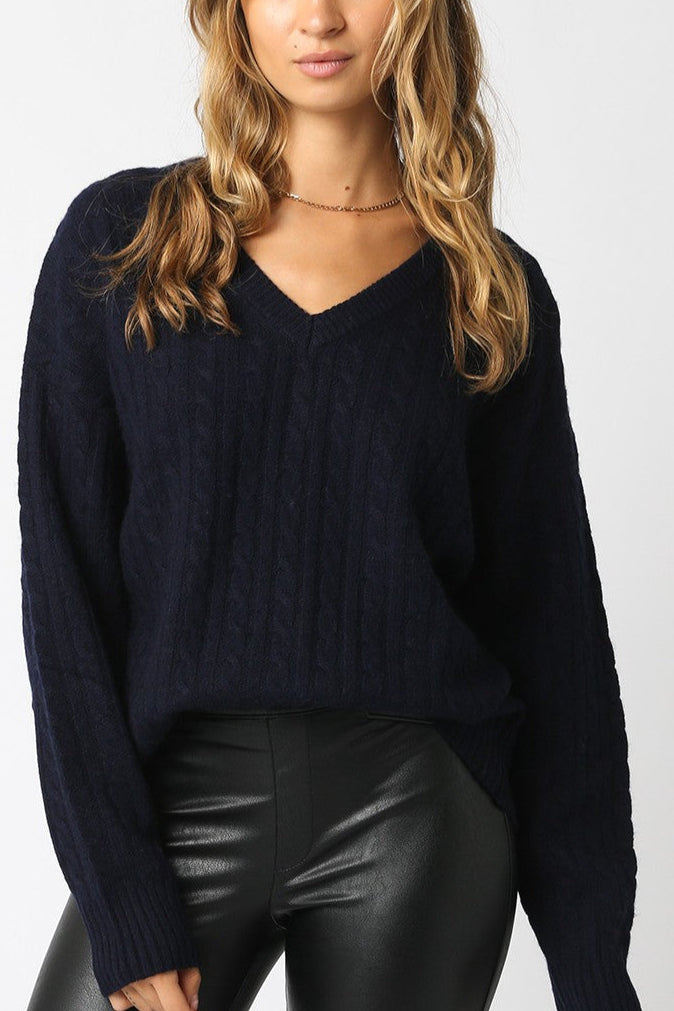 Study Buddy Cable Knit Sweater | Navy