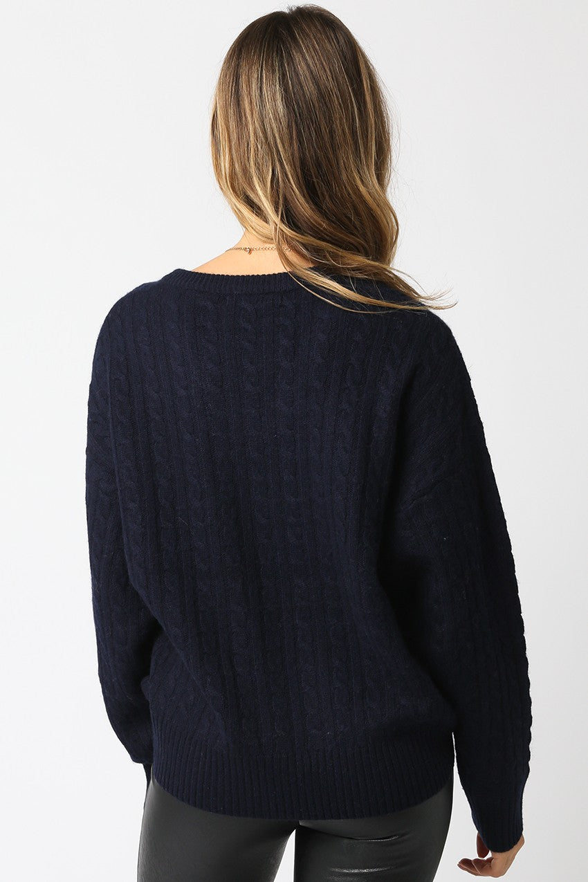 Study Buddy Cable Knit Sweater | Navy