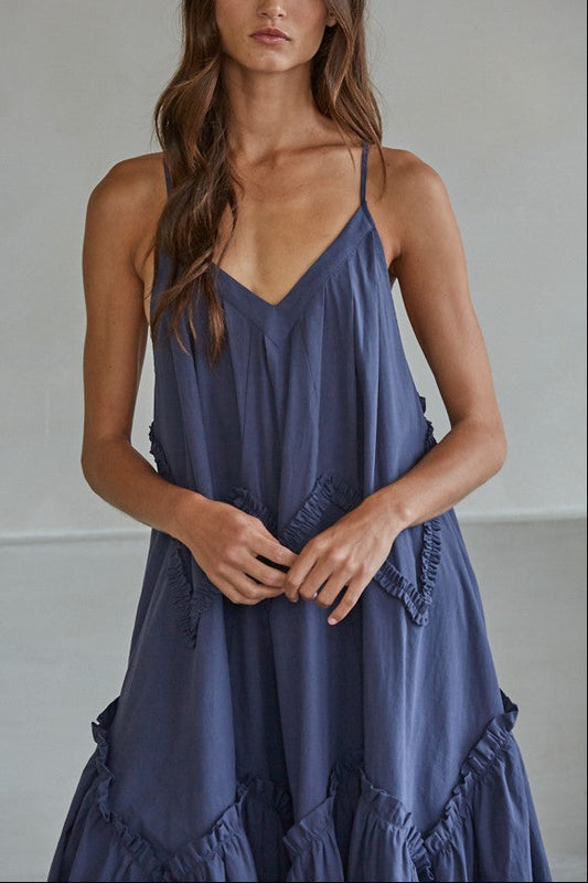 Deep Waters Tiered Midi Dress