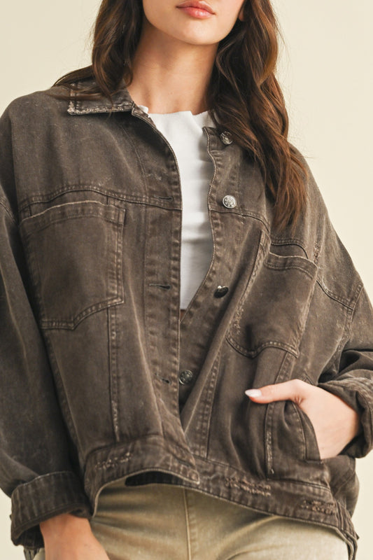 Back Pleated Denim Jacket | Black Coffee