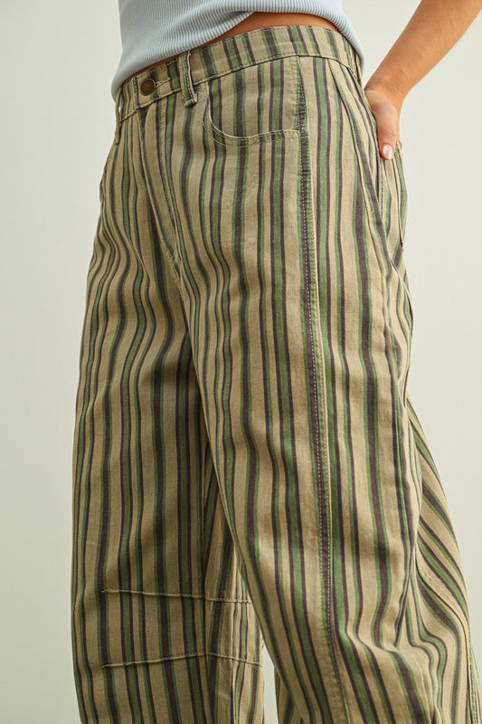 Mix Stripe Barrel Pants | Green
