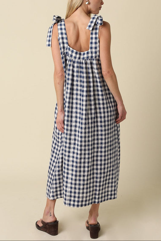 Tied Up Linen Gingham Maxi Dress