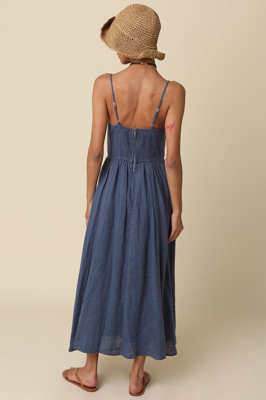 Deep Sea Linen Midi Dress