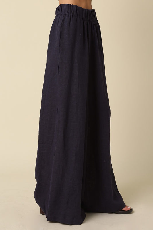 Linen Super Wide Leg Trousers | Navy