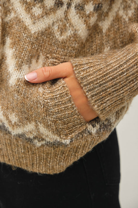 Fair Isle Zip Sweater | Mocha