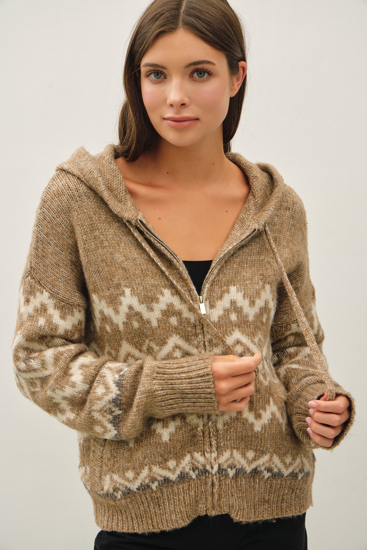 Fair Isle Zip Sweater | Mocha