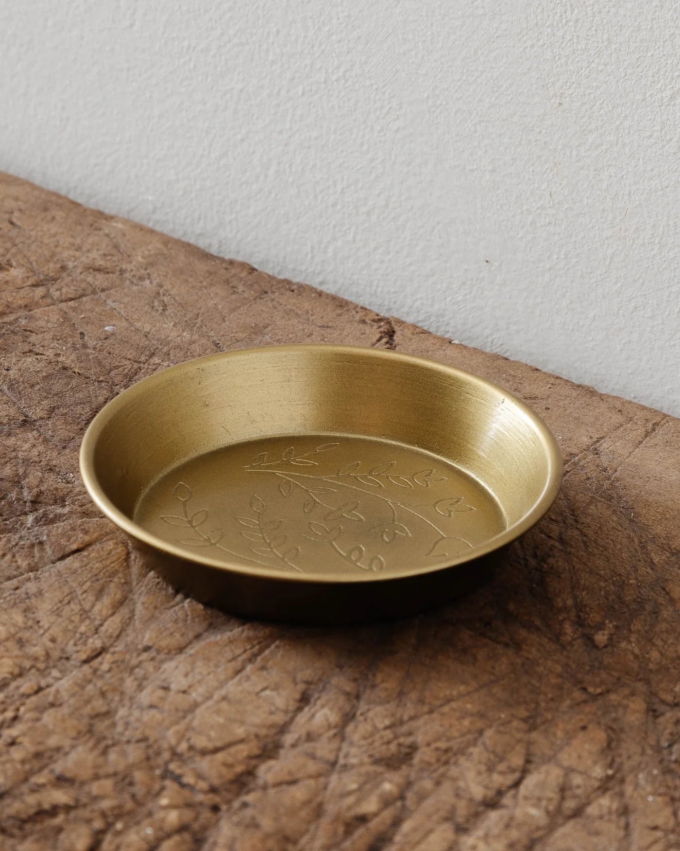 Etched Floral Brass Trinket Dish
