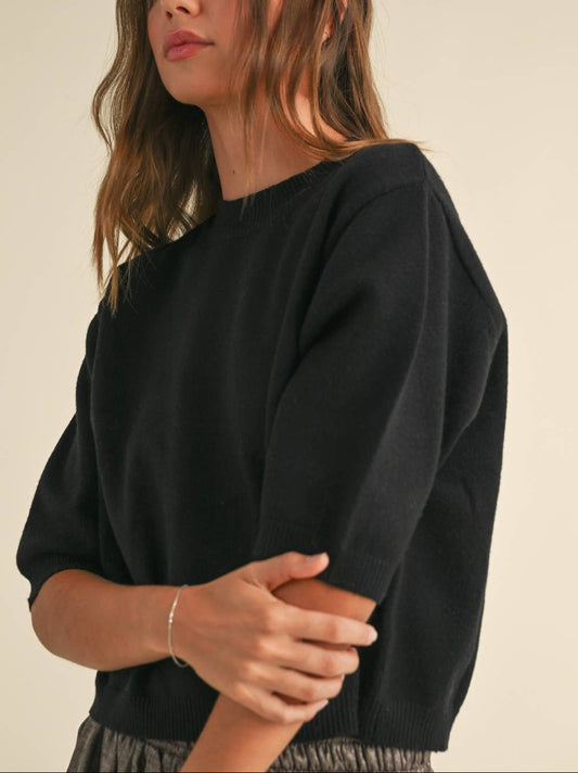 Short Sleeve Sweater Top | Black